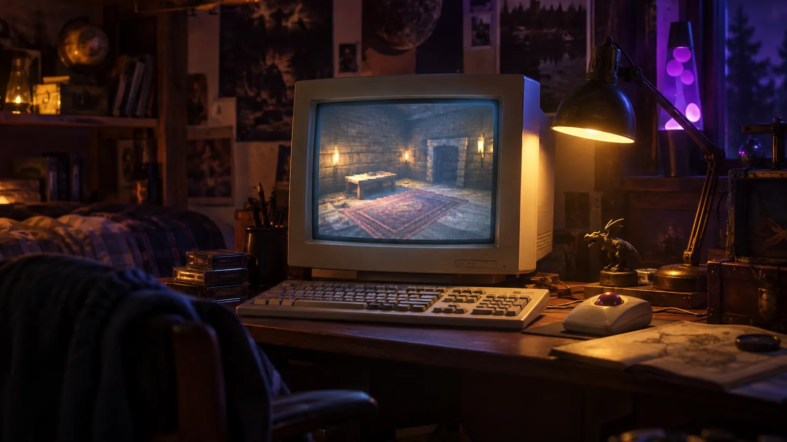 Écran cathodique rétro des années 2000, aux origines de l’histoire de l’escape game