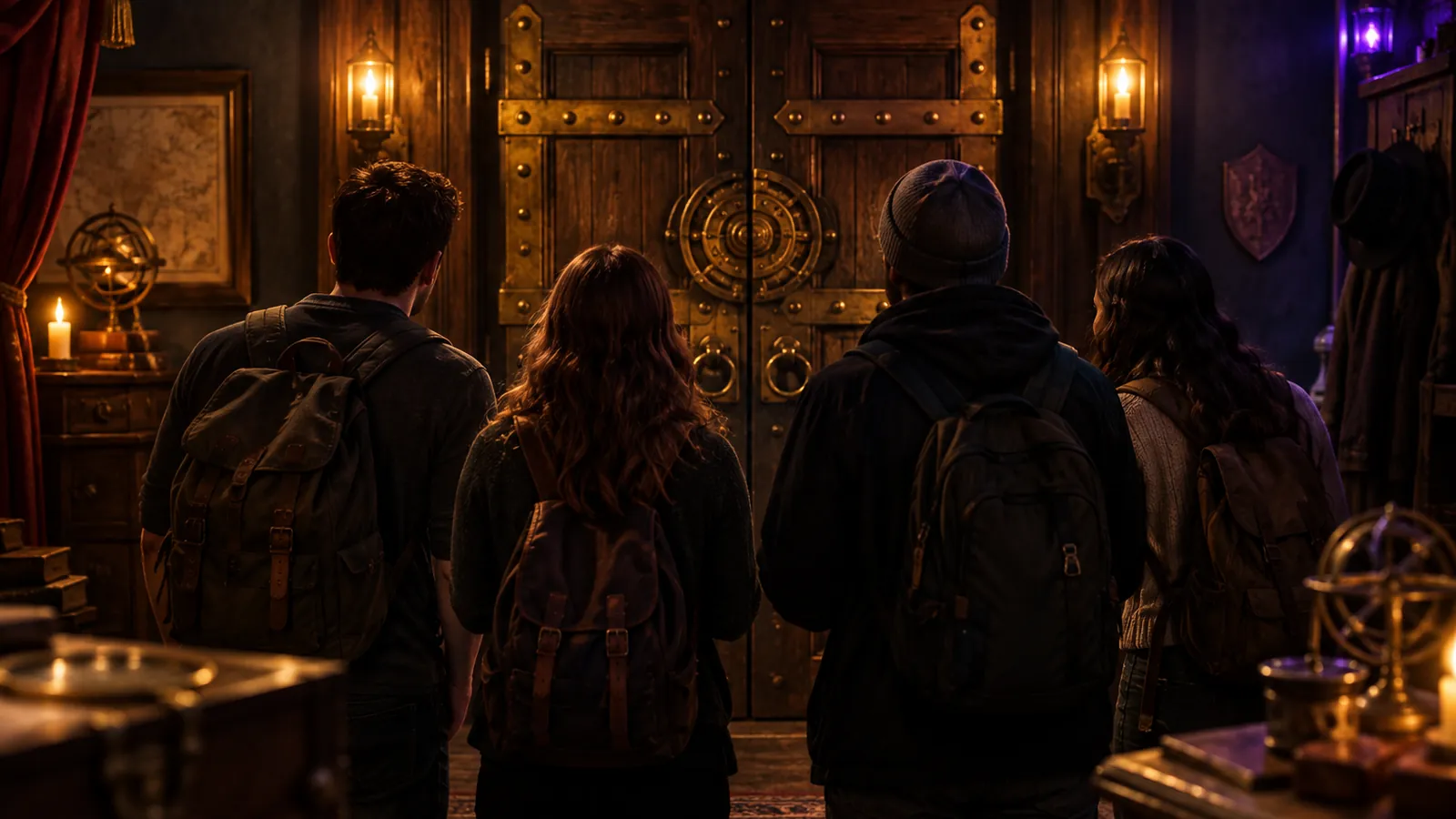 Débutants devant la porte avant leur premier escape game