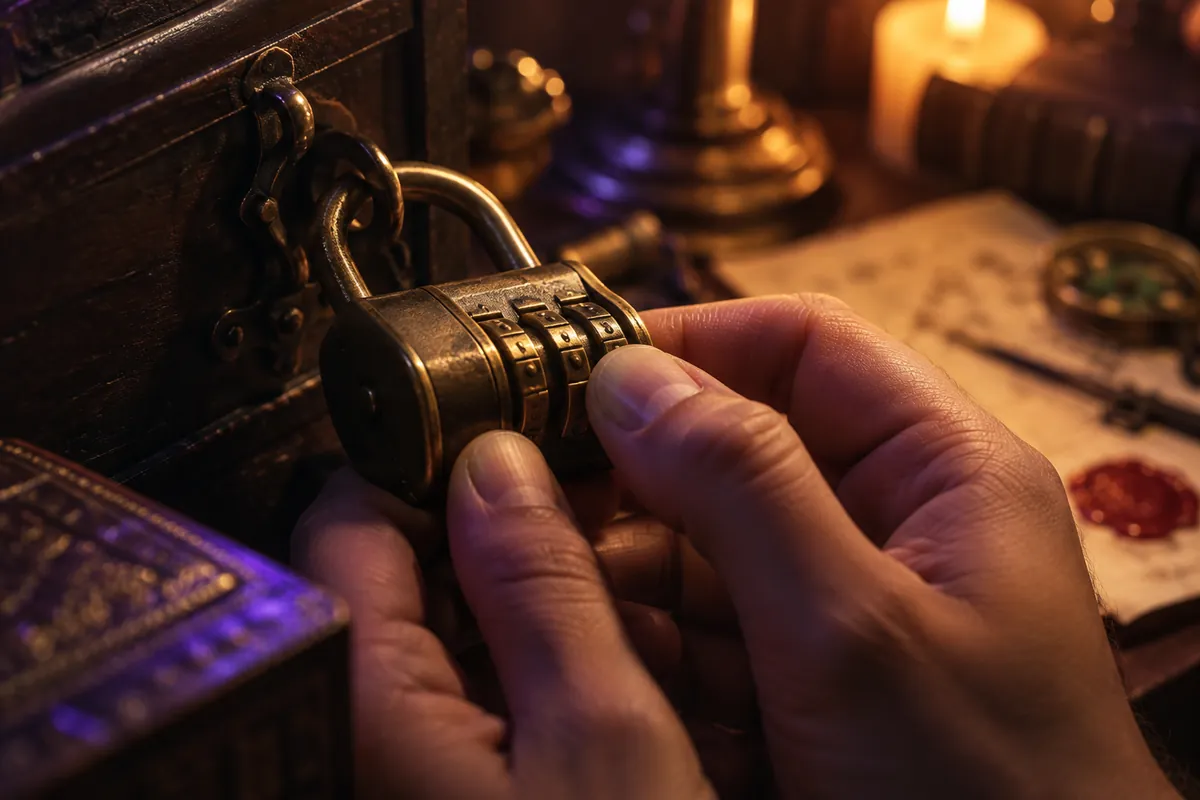 Pouce tournant les molettes d’un des cadenas d’escape game à code