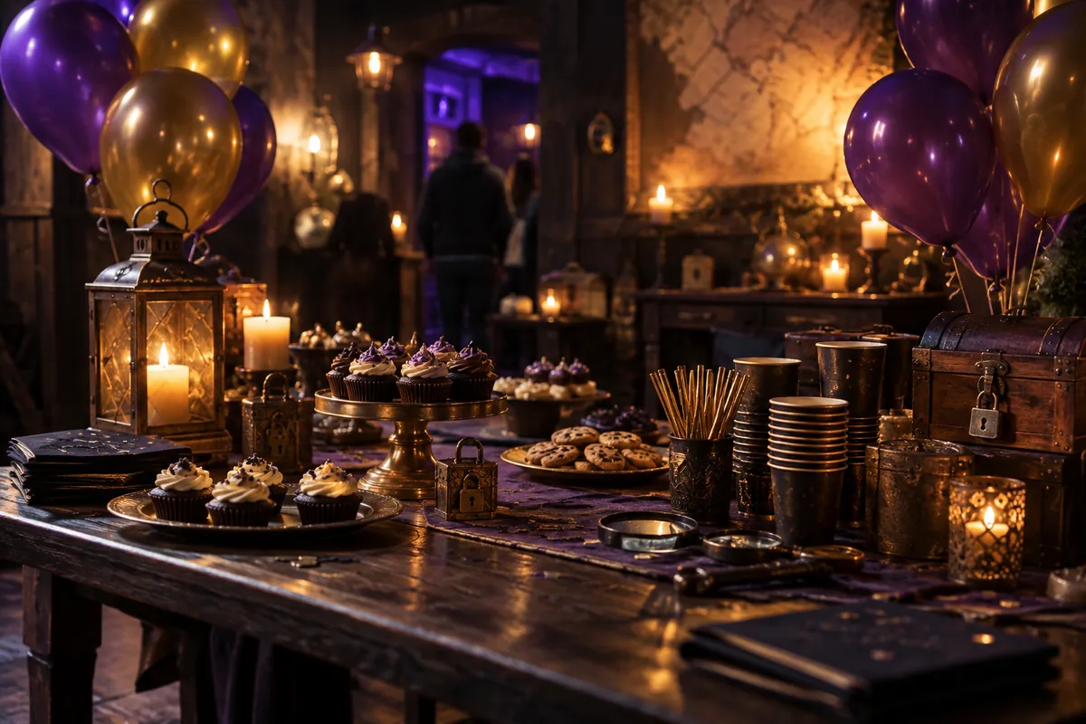 Table de goûter décorée pour un anniversaire en escape game