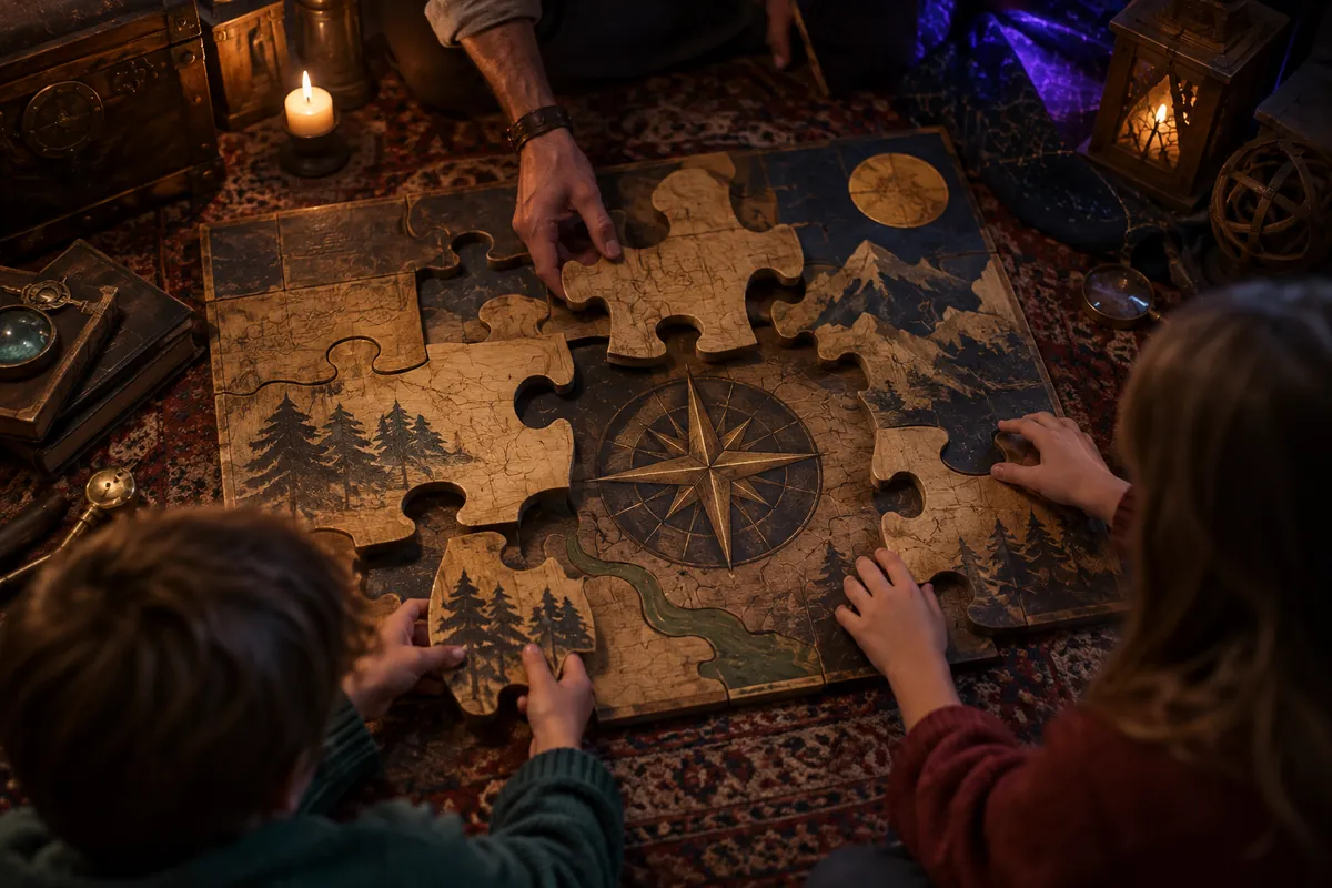 Puzzle géant en bois conçu pour un escape game pour enfants